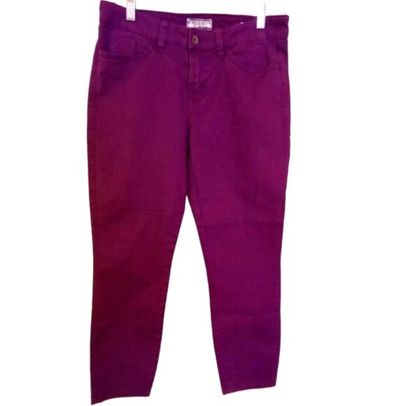 VINTAGE GUESS 29 PURPLE JEANS TRAINGLE BRITTNEY CROPPED COTTON SKINNY LEGS - Picture 1 of 6